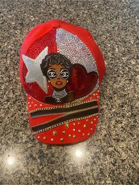 Red Custom Design Embellished Sequin Graphic Baseball Cap
